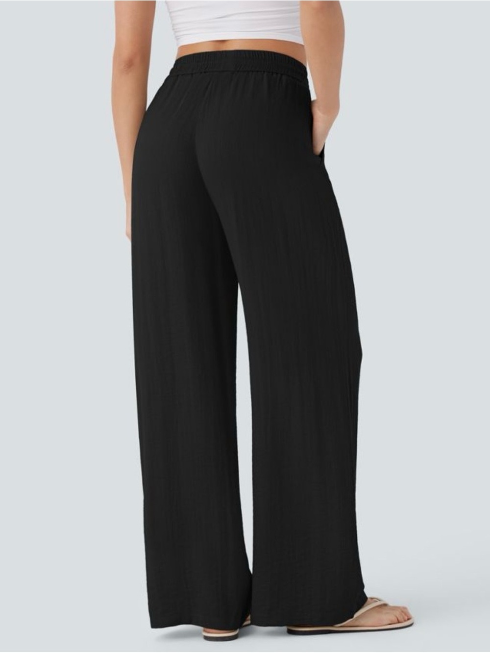 HALARA Size Small/ Tall Black Wide-Leg Drawstring Linen Pants - Picture 2 of 10